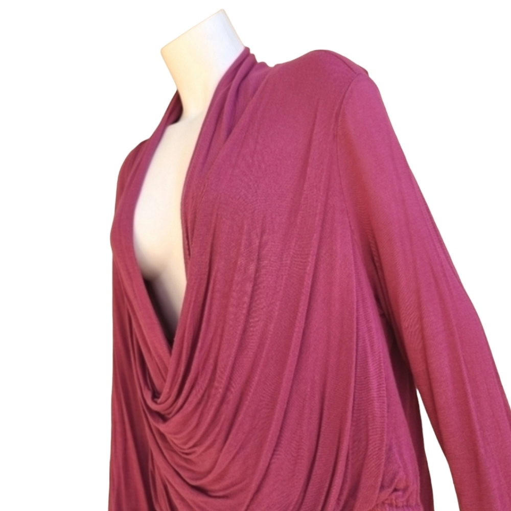 FEVER Raspberry Pink Faux Wrap Top 1X Draped Front Long Sleeve Knit Blouse - Picture 5 of 15
